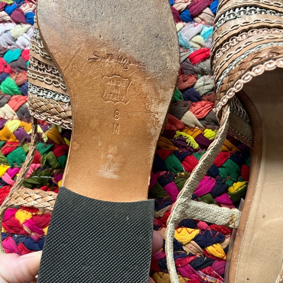 SESTO MEUCCI BROWN WOVEN LEATHER RIBBON SLINGBACK CLOSED TOE FLATS - Picture 4 of 6